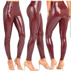 SPANX High-Shine Burgundy Faux-Leather Leggings
